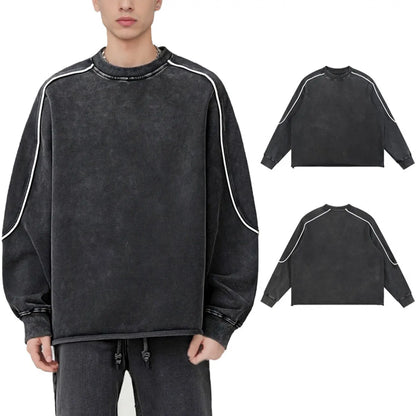 Trending Streetwear Supplier Low MOQ Acid Wash Oversized Blank Custom Print Mens Raglan Sleeve Sweatshirt