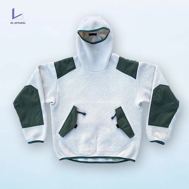 HL manufacturer wholesale heavyweight thick blank polar fleece hoodie custom logo winter no drawstring plain ninja sherpa hoodie