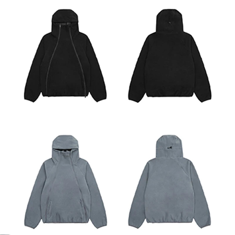 HL manufacturer wholesale new design double zip half face polar fleece plain blank hoodie full zip up hoodie with custom zipper