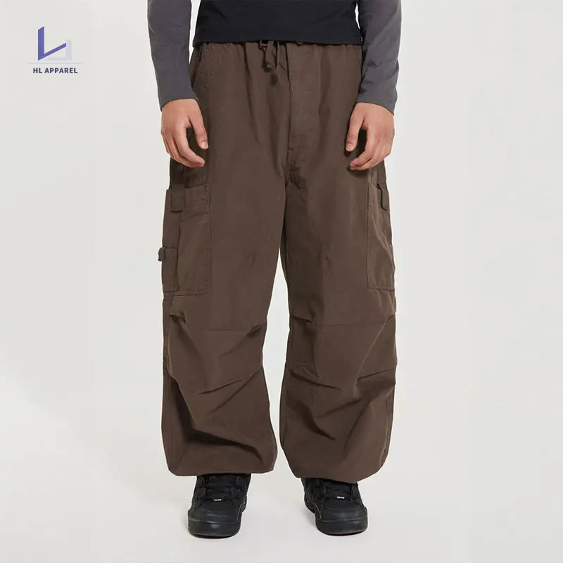 Huilin Manufacturer Oem Solid Color 100% Cotton Wide Leg Track Work Pants Men Oversized Baggy Wide Leg Twill Cargo Pants