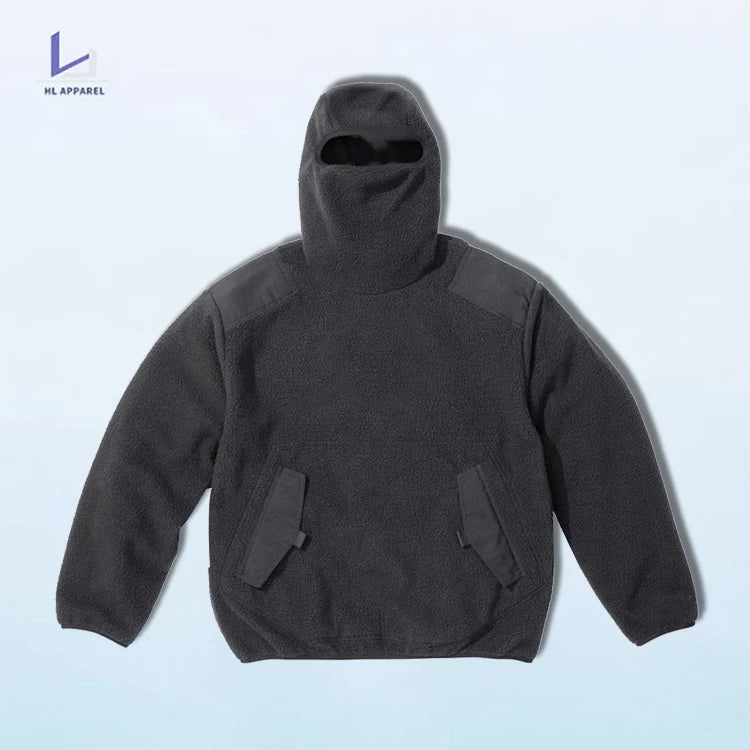 HL manufacturer wholesale winter wool warm snake pattern hoodie custom sherpa patchwork full face mask hoodie with eye holes