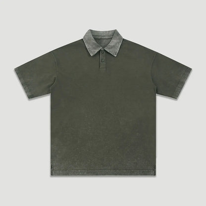 Customizable Casual Manufacturer Supplier Low MOQ Vintage Acid Wash Blank Custom Print Custom Logo Mens Short Sleeve Polo
