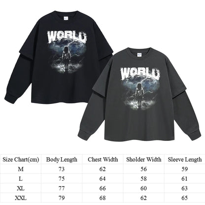 305Gsm Thick Cotton Round Neck Tshirts Custom Oversized Fit Men Screen Printing Double Layer Long Sleeve T Shirt