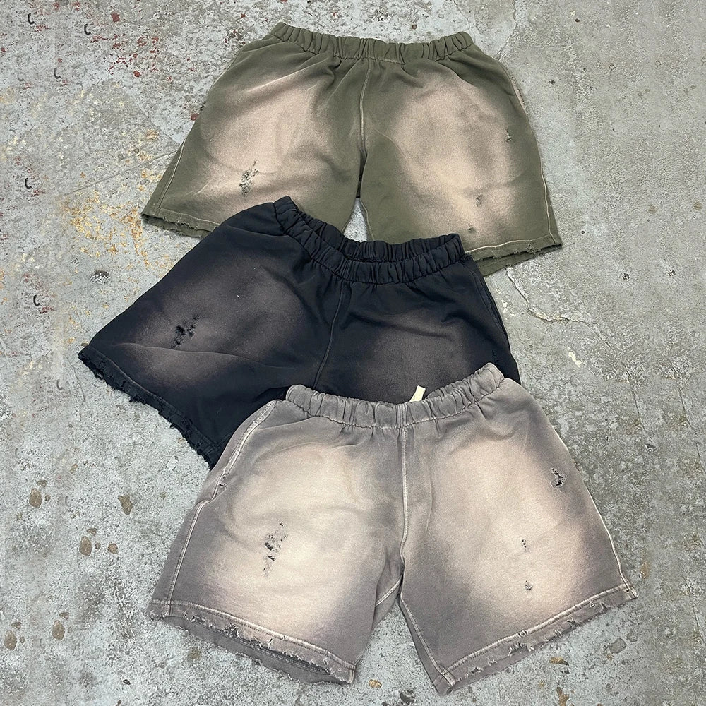 Huilin Oem Wholesale Heavyweight Cotton Streetwear Shorts Men Custom Vintage Washed Thick Cotton Sunfaded Sweat Shorts