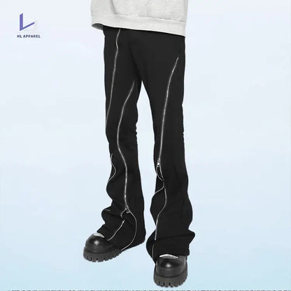 Full zipper Folded corner High Street slim sweatpants in black