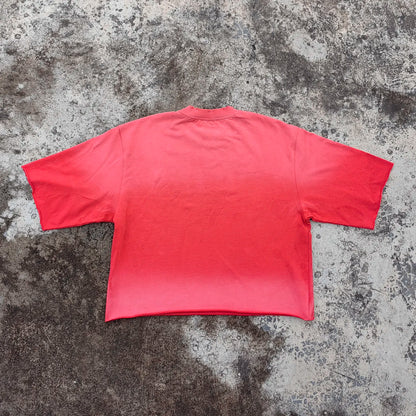 Short Sleeve 100% Cotton Heavyweight Tshirts Custom Screen Printing Men Acid Wash Sunfaded Raw Hem Boxy Cropped T Shirt