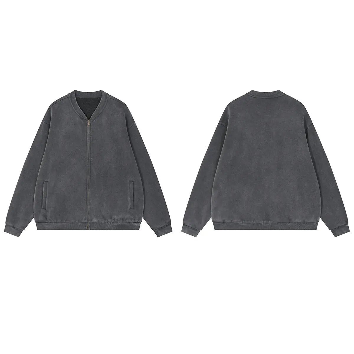 Trending Streetwear Supplier Low MOQ Acid Wash Oversized Blank Custom Print Mens Zip up Bomber Jacket