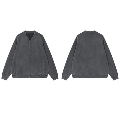 Trending Streetwear Supplier Low MOQ Acid Wash Oversized Blank Custom Print Mens Zip up Bomber Jacket