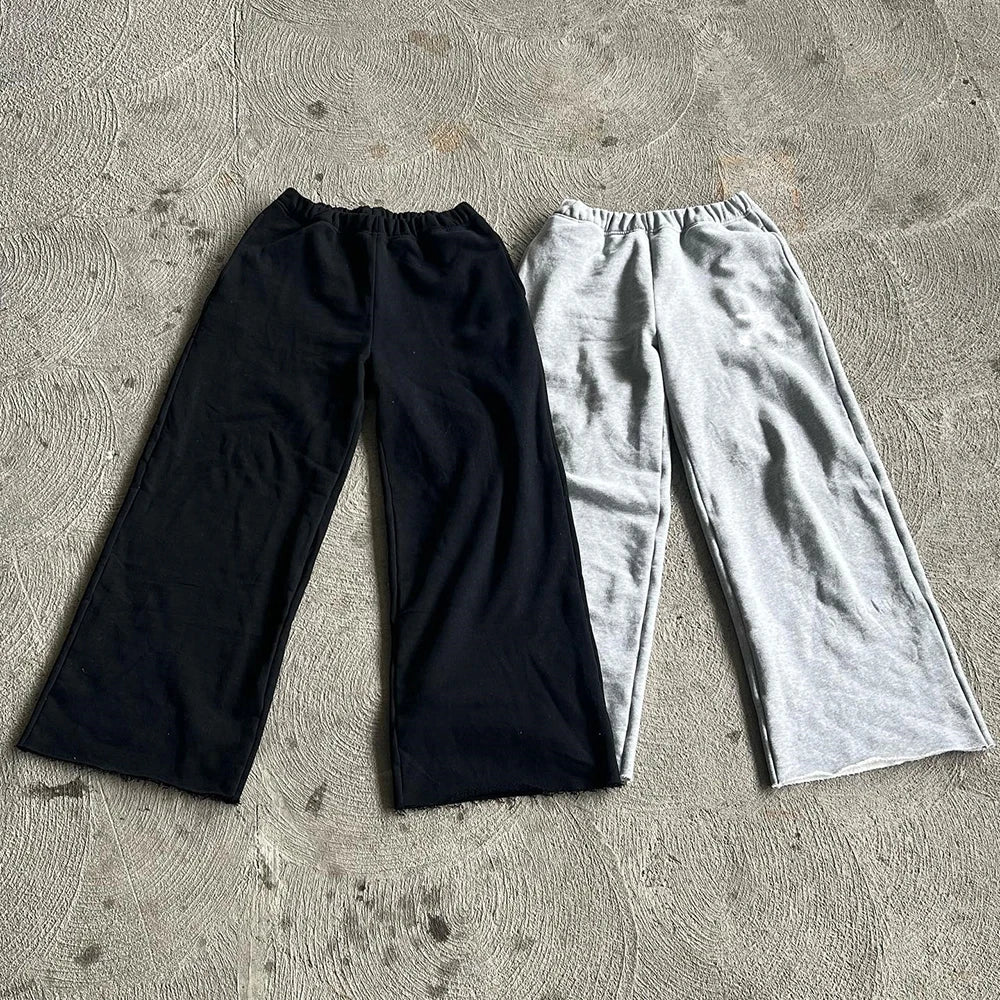 Huili Hot Selling Solid Color Blank Sweat Pants Custom Heavyweight Cotton Men Open Bottom Oversized Baggy Wide Leg Sweatpants