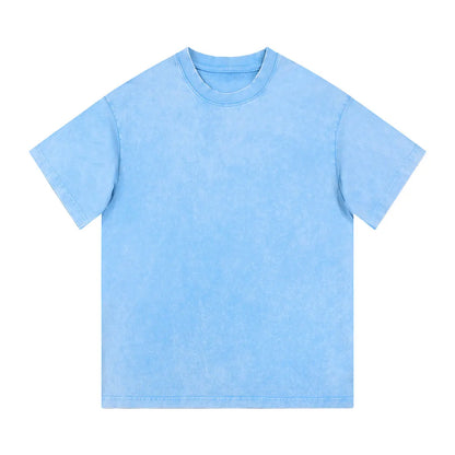 Heavyweight Cotton Supplier Low MOQ Acid Wash Garment Dye Blank Custom Print Casual Crewneck Tee