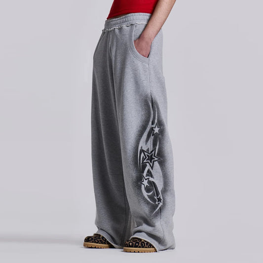 Huilin Custom Screen Print Thick Cotton Sweatpants Men Elastic Waist Heavyweight Oversized Wide Leg Dtg Print Raw Hem Sweatpants