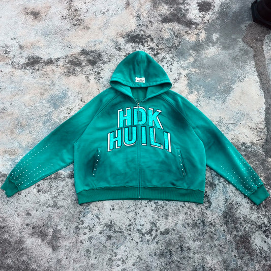 100% Cotton Heavyweight Zipper Hoodies Custom Screen Printed Men Oversized Fit Vintage Washed Rhinestone Sunfaded Hoodie