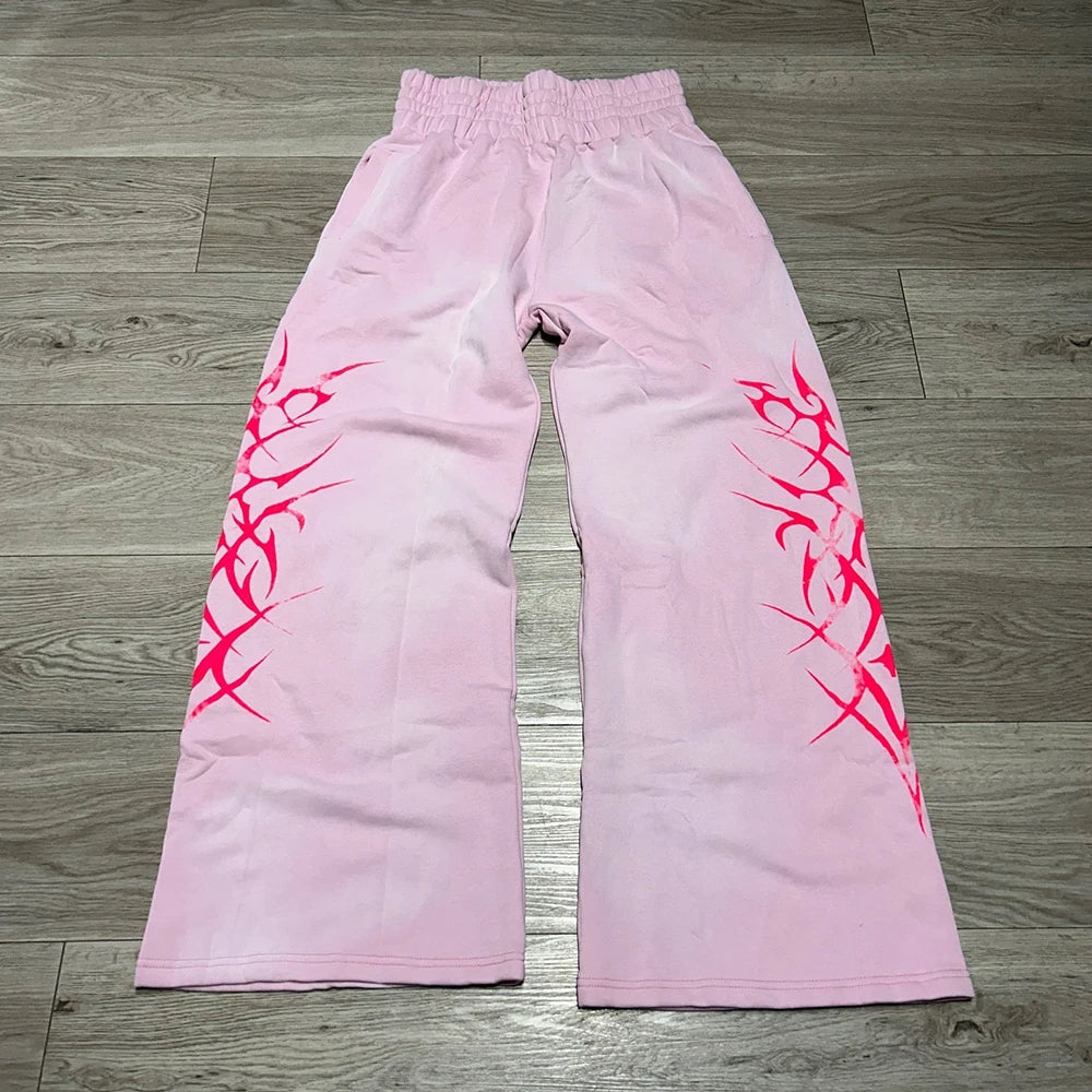 Huilin Oem Distressed Vintage Washed Ripped Bottom Track Pants Men Custom Logo Screen Printing Thick Cotton Wide Leg Sewatpants