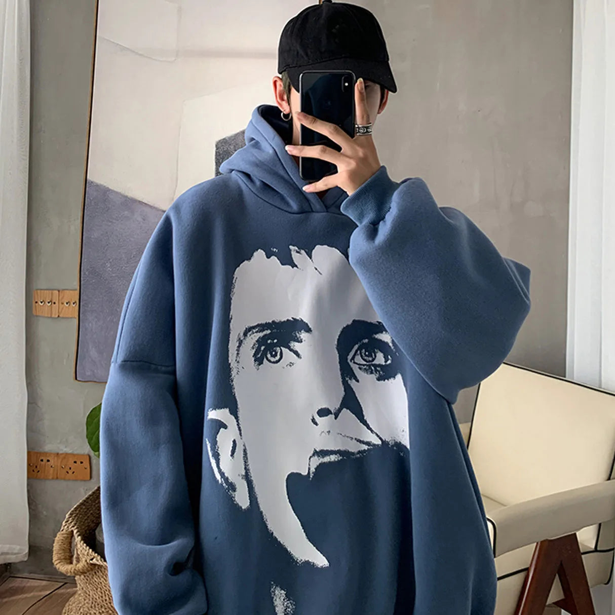 HL manufacturer custom luxury heavyweight unisex big face graphic printed hoodie oem custom hoodie pullovers