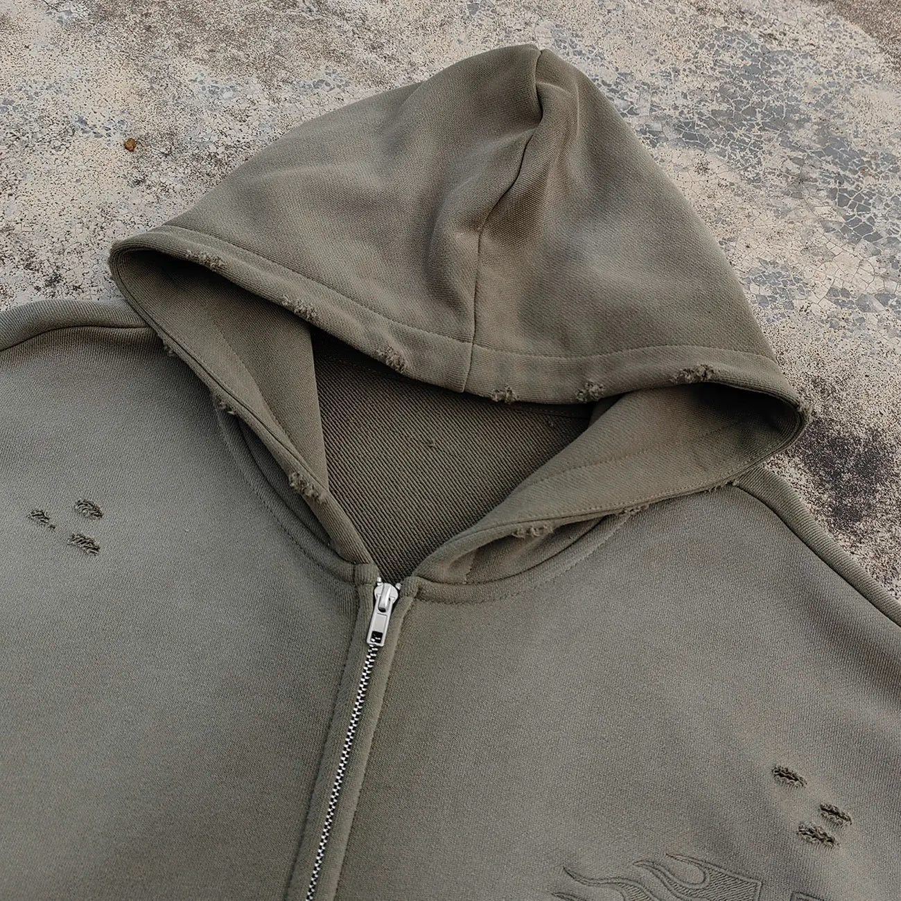Custom Embroidery logo Zip up Hoodies Men Distressed Vintage Washed 400 Gsm Heavyweight Sunfaded Boxy Hoodie