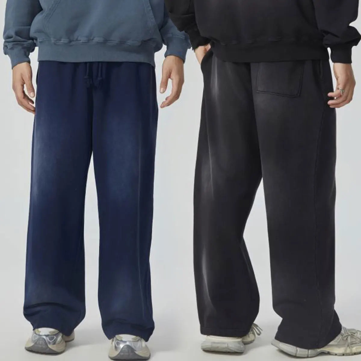 Heavyweight Cotton Supplier Low MOQ Acid Wash Spray Wash Blank Custom Print Casual Wide Leg Track Pants