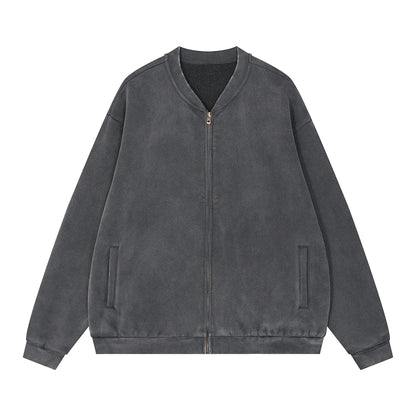 Trending Streetwear Supplier Low MOQ Acid Wash Oversized Blank Custom Print Mens Zip up Bomber Jacket