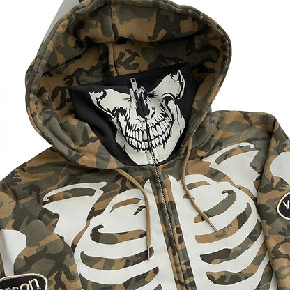 Men's clothing manufacturer zip up hoodie jacket men custom skeleton printed masked ninja jacket hooded spring streetwear jacket