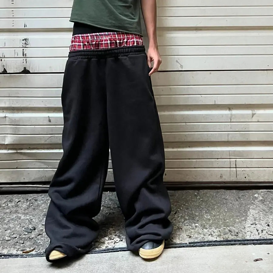 Huilin Oem Streetwear Oversized Fit Baggy Sweatpants Men Custom Heavyweigth Cotton Double Waist Wide Leg Sweatpants For Men