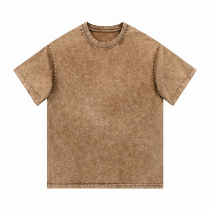 Heavyweight Cotton Supplier Low MOQ Acid Wash Garment Dye Blank Custom Print Casual Crewneck Tee