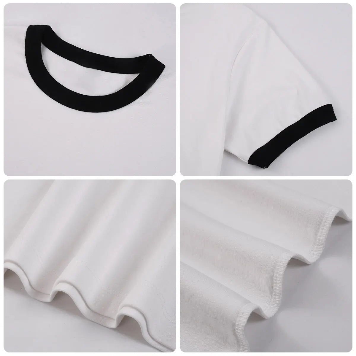 Streetwear Essential Supplier Low MOQ Vintage Classic Blank Custom Logo Mens Contrast Trim Crewneck Shirt