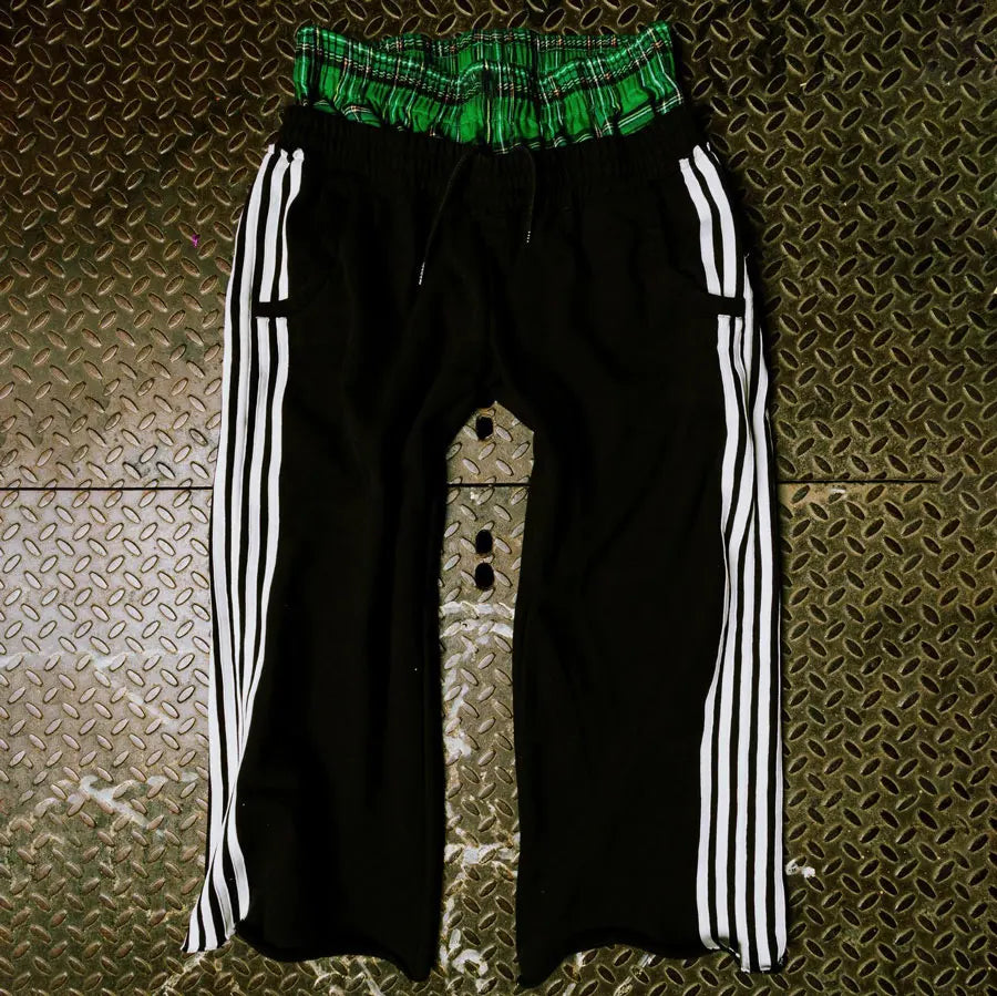 Huilin Oem Baggy Oversized Wide Leg Sweat Pants Men Custom Cut Edge Raw Hem Striped Side Double Waist Sweatpants