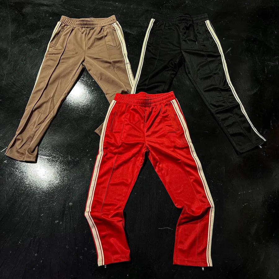 Huilin Factory Wholesale Elastic Waist Straight Leg Sweatpants Jogger Men Custom Side Stripe Design Track Pants