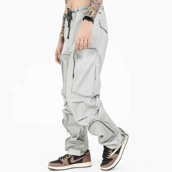 HUILIN Hot Selling New Style Drawstring Waist Multi Pockets Y2K Pants Cargo Pants Men Big Zip Pocket Baggy Pants