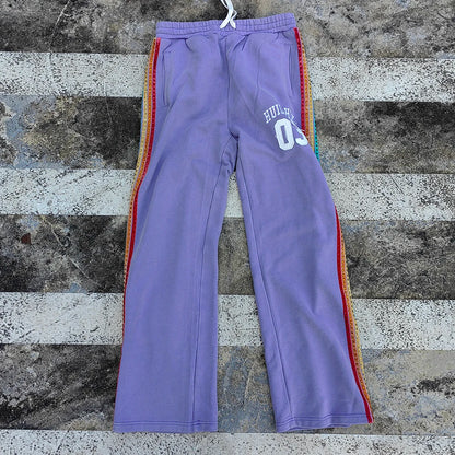 Oem Vintage gewaschene dicke Baumwoll-Jogginghose für Herren, individuelle Logo-Stickerei, gepatchte Jogginghose mit weitem Bein und seitlichen Strasssteinen