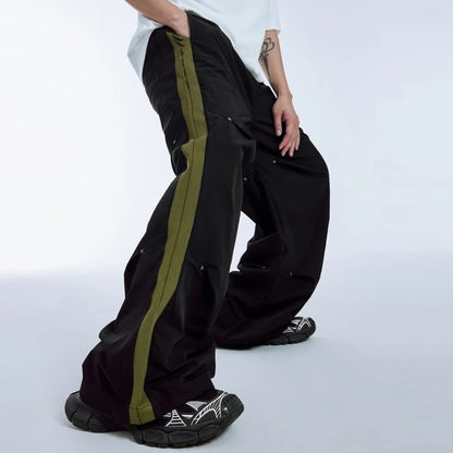 Oversized Fit Cargo Track Pants Men Custom Side Stripe Straight Wide Leg Baggy Parachute Pants