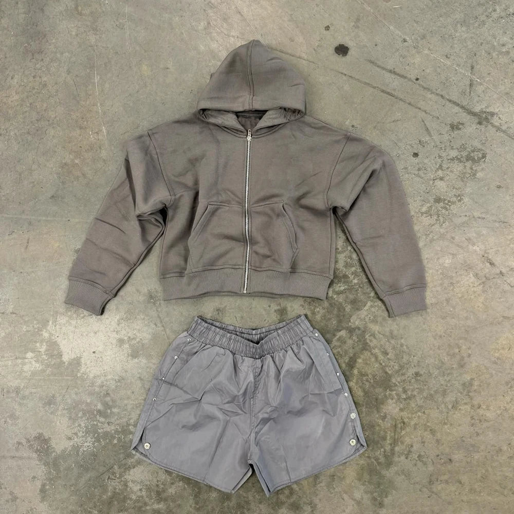 Huilin High Quality Streetwear Two Piece Hoodie Shorts Sets Custom Solid Color Men Tracksuit Sweatsuits