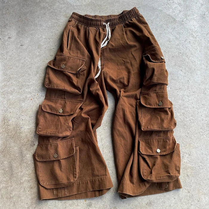 HuiLin Manufacturer OEM Unisex Oversized Fit Baggy Pants Men Custom Multi Pockets Oversized Wide Leg Utility Cargo Pants