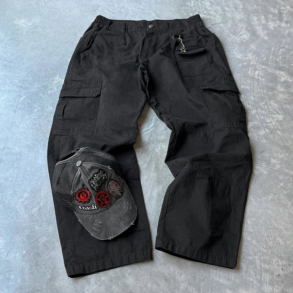 Huilin New Trend 100% Cotton Twill Pants Trousers Straight Leg Men Plain Black Outdoor Track Cargo Pants