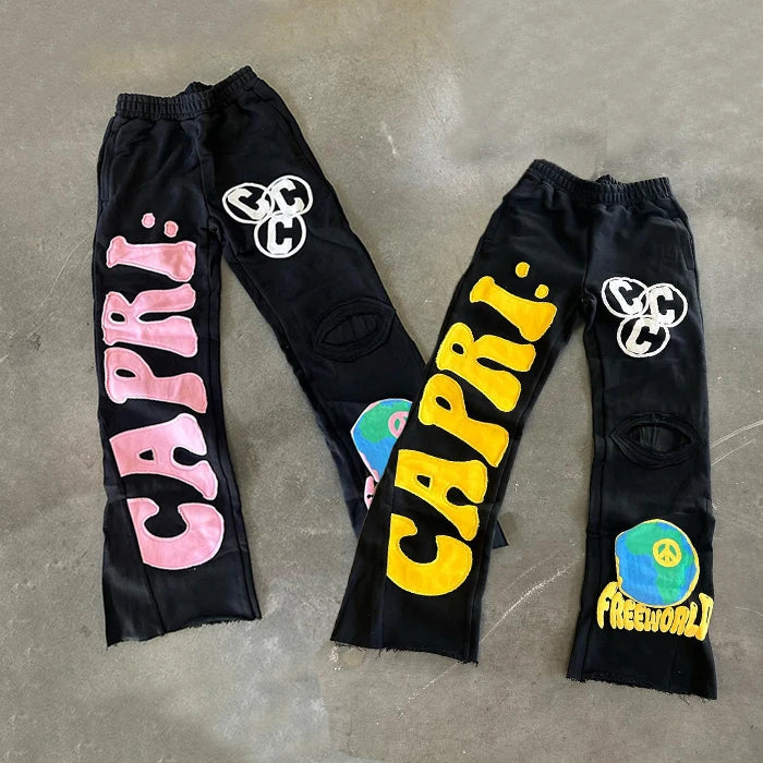 Custom blank plain joggers stacked custom printing logo drawstring casual sweat pants flared sweatpants men's pants trousers