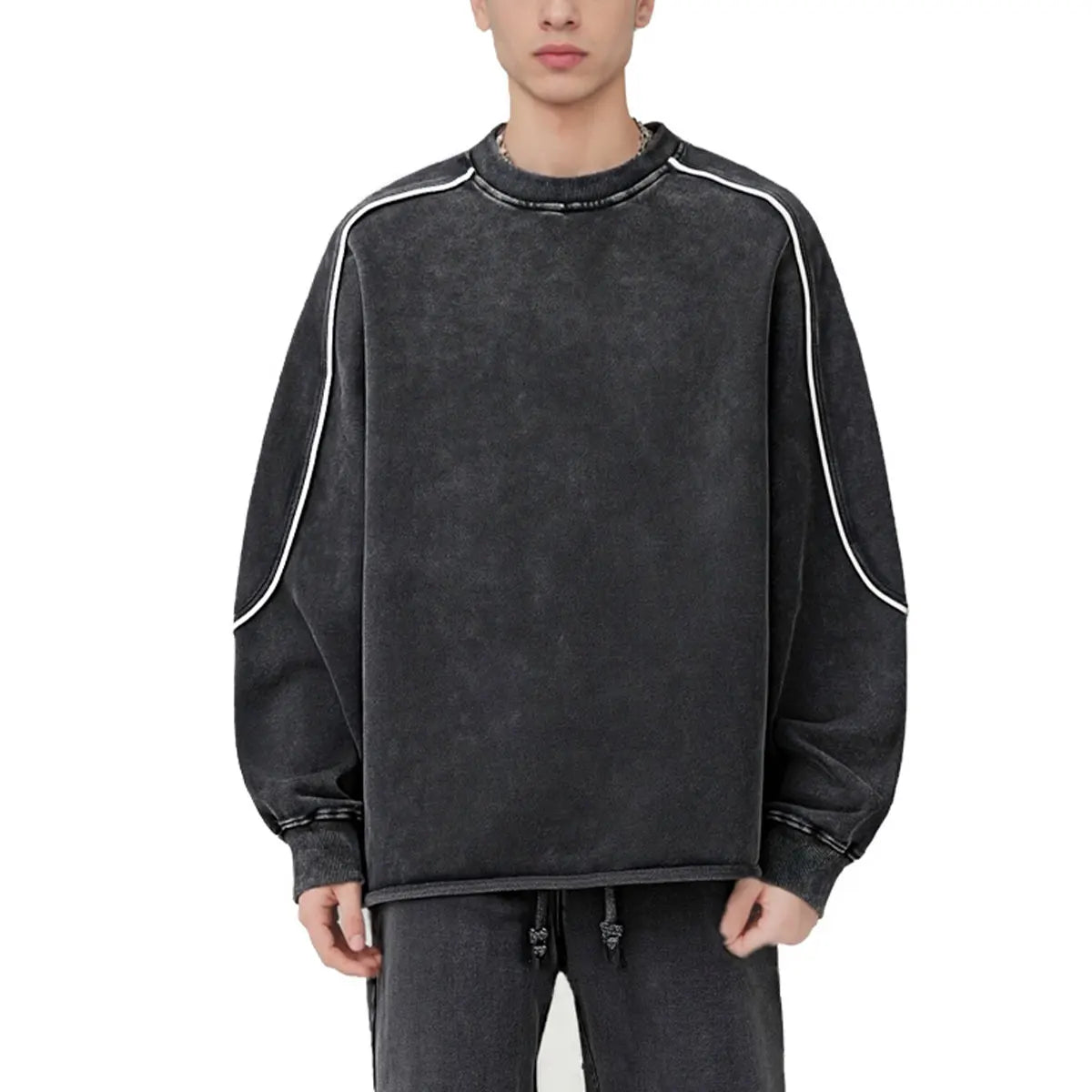 Trending Streetwear Supplier Low MOQ Acid Wash Oversized Blank Custom Print Mens Raglan Sleeve Sweatshirt