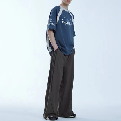 Adjustable Bottom Oversized Track Pants Men Custom Contrast Stripe Baggy Wide Leg Parachute Pants