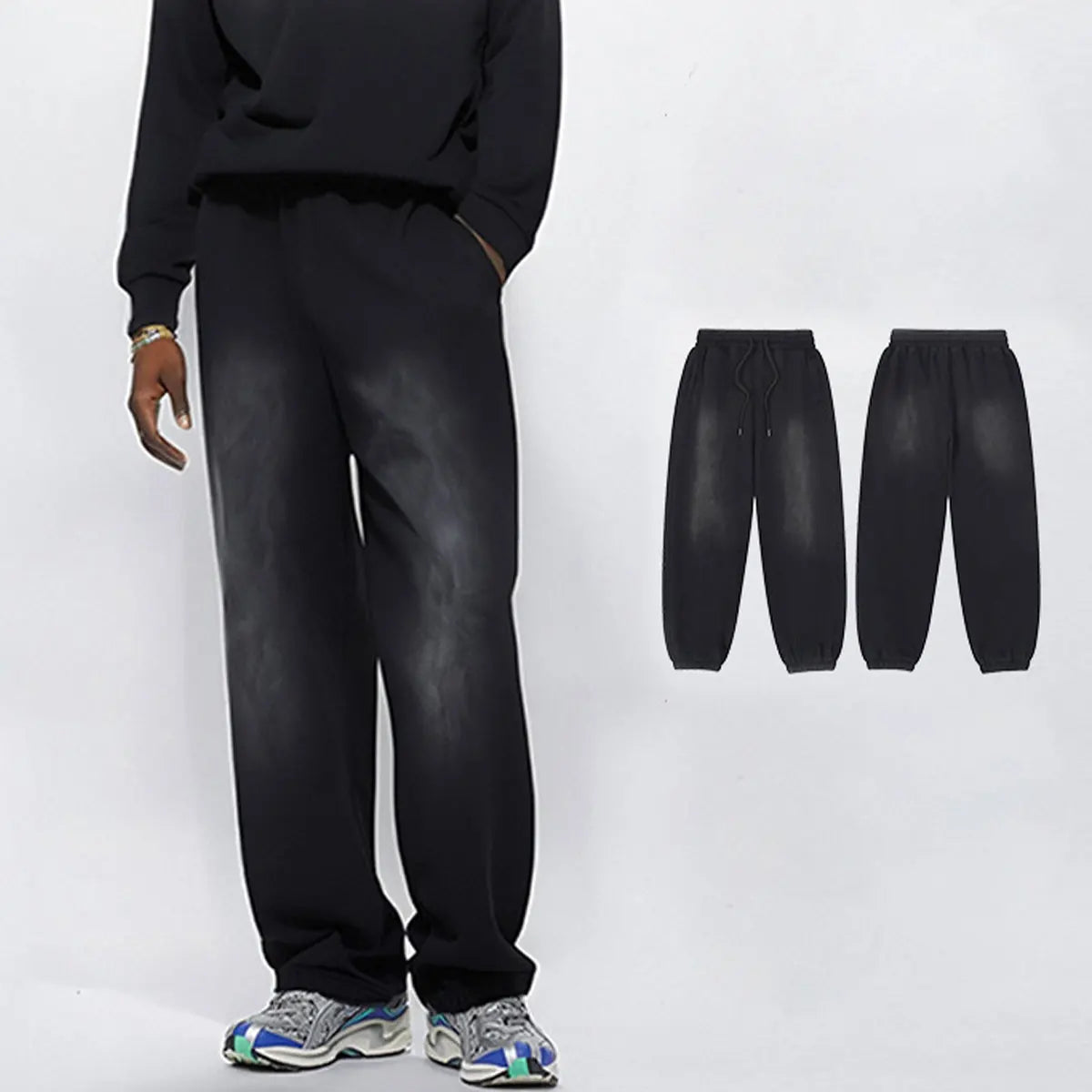 Trending Streetwear Supplier Low MOQ Vintage Fleece Lined Blank Custom Logo Unisex Snowflake Wash Jogger Pants