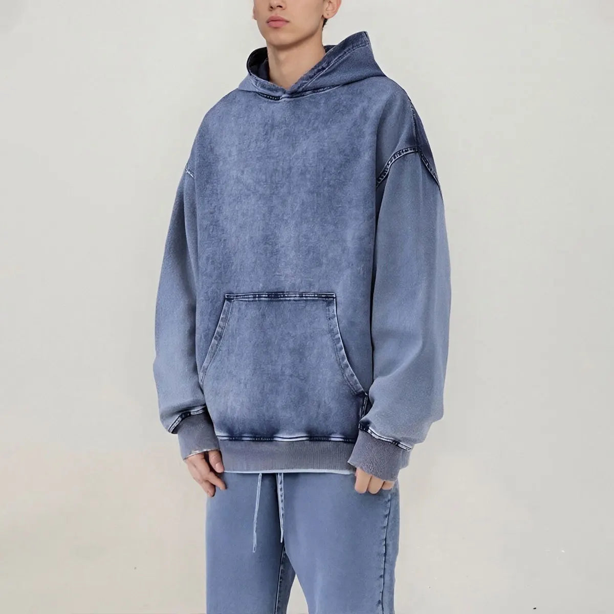 Heavyweight Cotton Supplier Low MOQ Vintage Acid Wash Blank Custom Logo Casual Hoodie And Jogger Set