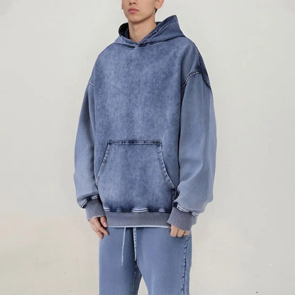 Heavyweight Cotton Supplier Low MOQ Vintage Acid Wash Blank Custom Logo Casual Hoodie And Jogger Set