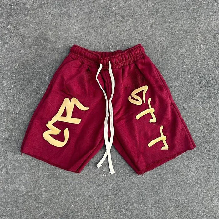 Huilin Factory Oem Heavy Weight Cotton Sweat Shorts Men Custom 3D Puff Printing Raw Hem Edge Shorts