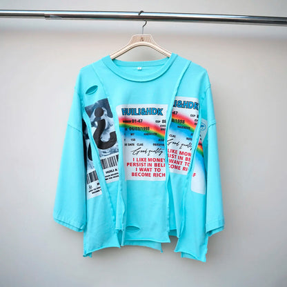 Asymmetrical Raw Hem Unisex Bozy Tshirts Custom Screen Printing Men Heavyweight 100% Cotton Oversized Graphic T Shirt