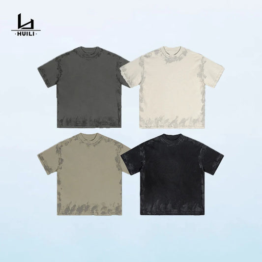 Huili Manufacturer Heavy Wash Plaint T-shirt Custom Acid Oversized Streetwear Men's T-shirts Logo Vintage T Shirt For Men