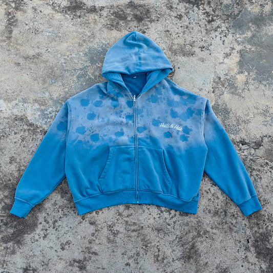 Custom logo Embroidery Oversized Hoodie Men Zipper up Vintage Washed Heavyweight Cotton Sun Faded Hoodie
