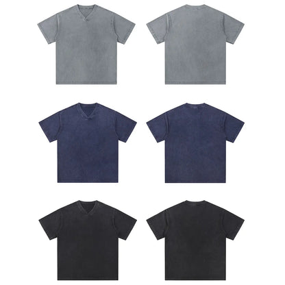Trending Streetwear Supplier Low MOQ Vintage Oversized Blank Custom Logo Mens V Neck T Shirt