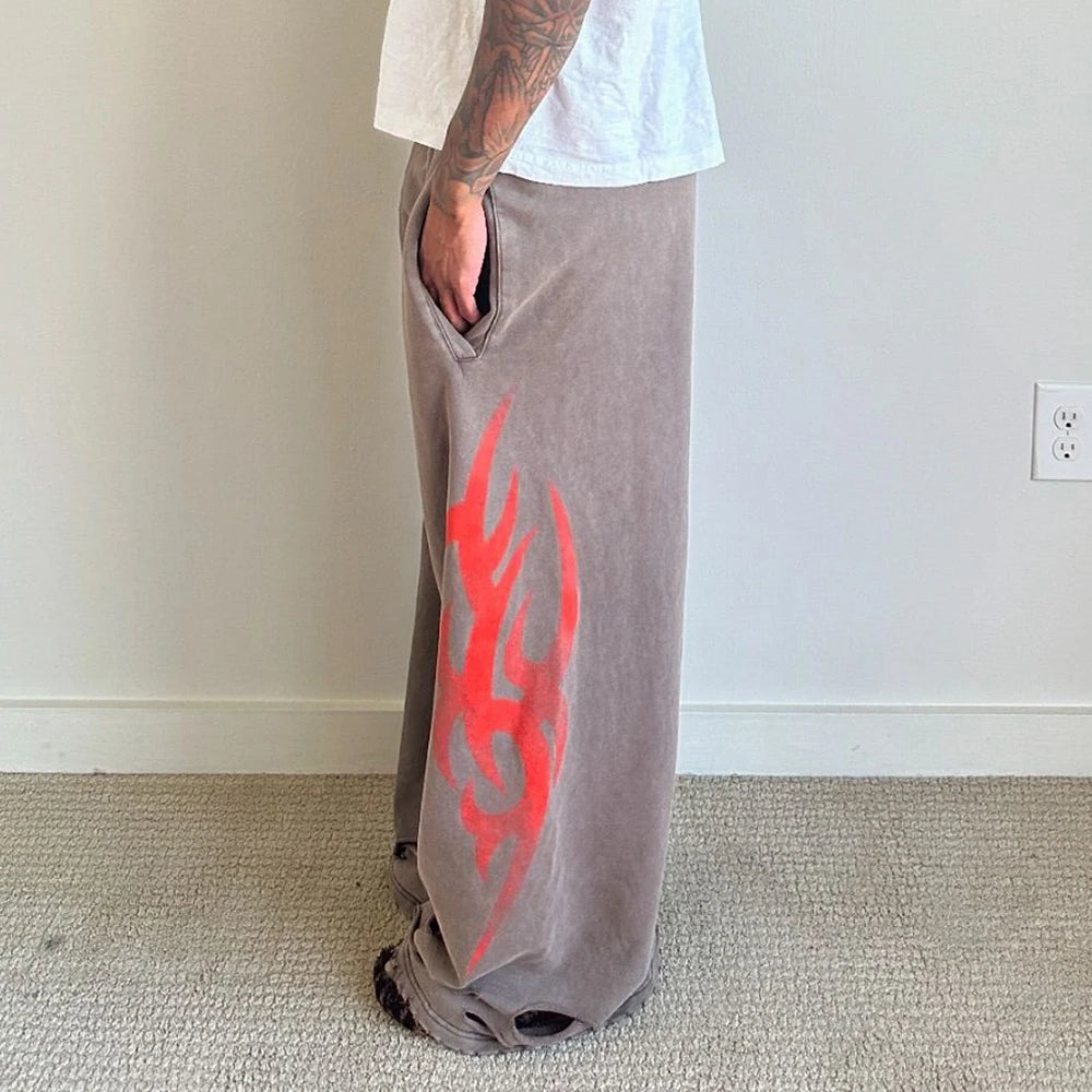 Heavyweight Cotton Vintage Sweat Pants Custom Printing Men Acid Washed Distressed Oversized Wide Leg Baggy Sweatpsnts