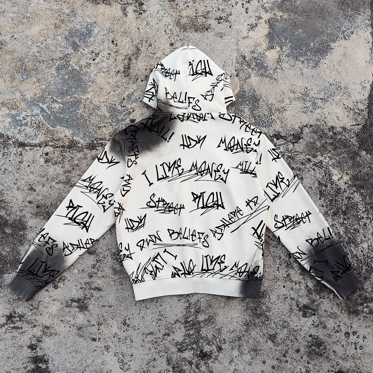 Custom Allover Printed Heavyweight Cotton Graphic Hoodie Vintage Washed Men 420 Gsm French Terry Hoodie