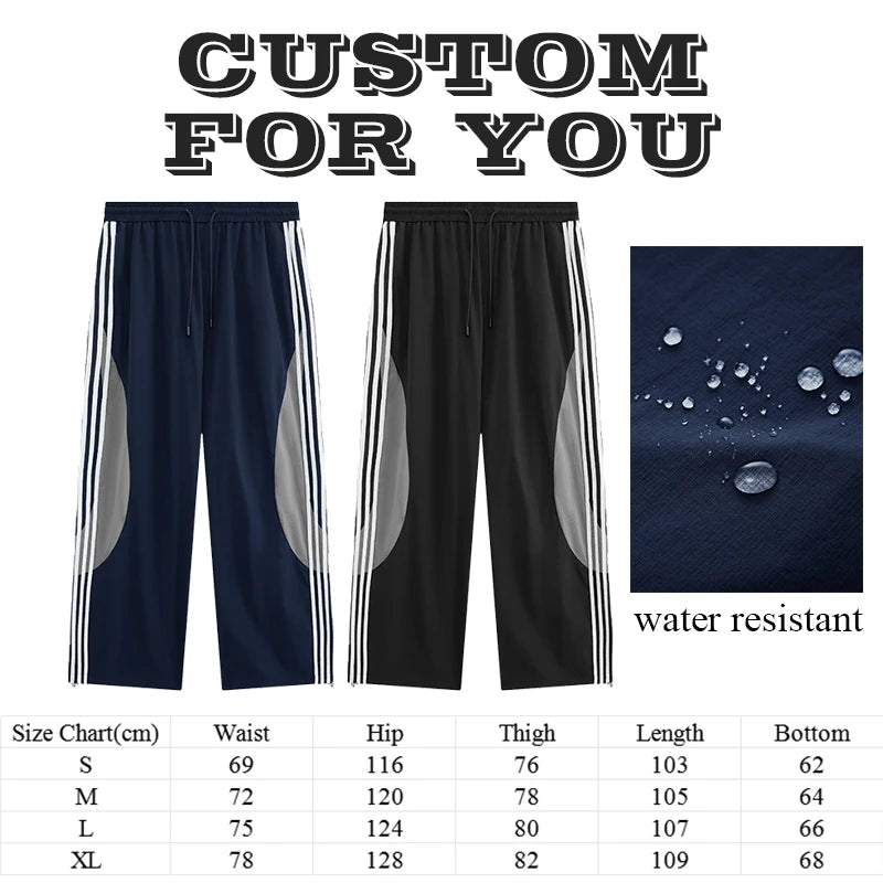 Huilin Summer New Trend Unisex Oversized Water Resistant Sportswear Pants Men Custom Stripe Side Baggy Widd Leg Track Pants