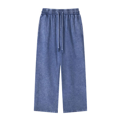 Heavyweight Cotton Supplier Low MOQ Acid Wash Spray Wash Blank Custom Print Casual Wide Leg Track Pants