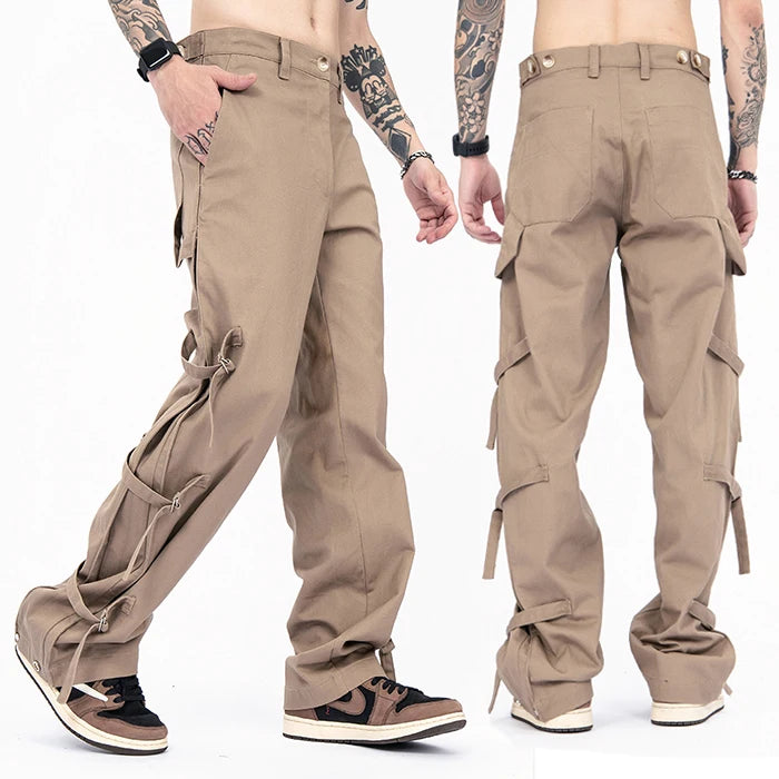 Huilin Professional Custom Twill Track Pants Men Bondage Design Big Pockets 100% Cotton Oversized Chino Cargo Pants