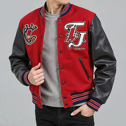 Leather Sleeve Appliques Patchwork Varsity Jacket Chenille Embroidery Badge Custom Letterman Jacket Men